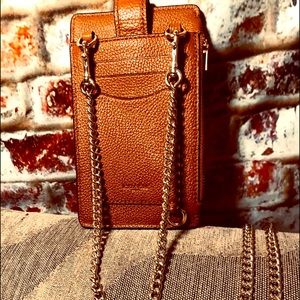 Authentic Coach Turnlock Brown Chain  Leather Crossbody Phone Purse